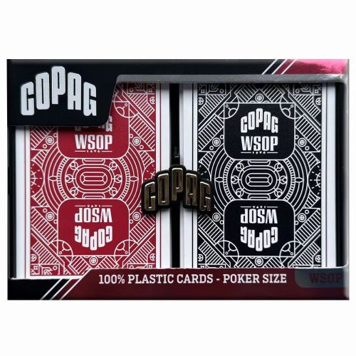 Karty na poker 100% plast, WSOP, index Jumbo, červeno-černý duo pack